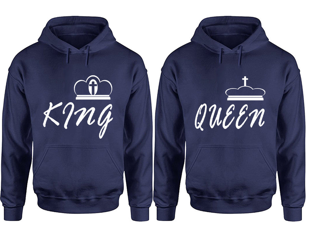 King and Queen hoodies, Matching couple hoodies, Navy Blue pullover hoodies