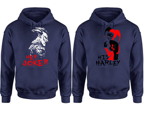 Her Joker His Harley hoodie, Matching couple hoodies, Navy Blue pullover hoodies. Couple jogger pants and hoodies set.