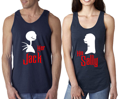 Her Jack His Sally  matching couple tank tops. Couple shirts, Navy Blue tank top for men, tank top for women. Cute shirts.