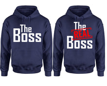將圖片載入圖庫檢視器 The Boss The Real Boss hoodie, Matching couple hoodies, Navy Blue pullover hoodies. Couple jogger pants and hoodies set.
