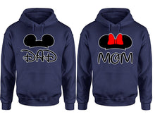 Load image into Gallery viewer, Dad Mom hoodie, Matching couple hoodies, Navy Blue pullover hoodies. Couple jogger pants and hoodies set.
