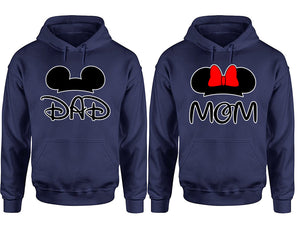 Dad Mom hoodie, Matching couple hoodies, Navy Blue pullover hoodies. Couple jogger pants and hoodies set.