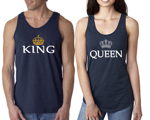 King Queen  matching couple tank tops. Couple shirts, Navy Blue tank top for men, tank top for women. Cute shirts.