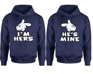 I'm Hers He's Mine hoodie, Matching couple hoodies, Navy Blue pullover hoodies. Couple jogger pants and hoodies set.