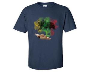 Woman Rasta Smoke Bear custom t shirts, graphic tees. Navy Blue t shirts for men. Navy Blue t shirt for mens, tee shirts.