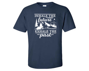 Inhale The Future Exhale The Past custom t shirts, graphic tees. Navy Blue t shirts for men. Navy Blue t shirt for mens, tee shirts.