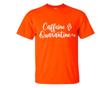 Load image into Gallery viewer, Caffeine and Quarantine custom t shirts, graphic tees. Orange t shirts for men. Orange t shirt for mens, tee shirts.
