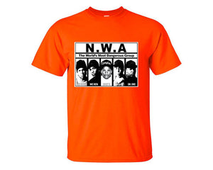 NWA custom t shirts, graphic tees. Orange t shirts for men. Orange t shirt for mens, tee shirts.