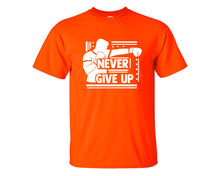 Cargar imagen en el visor de la galería, Never Give Up custom t shirts, graphic tees. Orange t shirts for men. Orange t shirt for mens, tee shirts.
