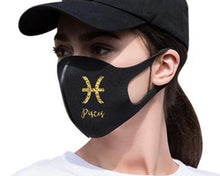 Load image into Gallery viewer, Pisces Silk Cotton face mask with Gold Glitter color design. Washable, reusable face mask.

