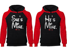 將圖片載入圖庫檢視器 She&#39;s Mine He&#39;s Mine couple hoodies, raglan hoodie. Red Black hoodie mens, Red Black red hoodie womens. 
