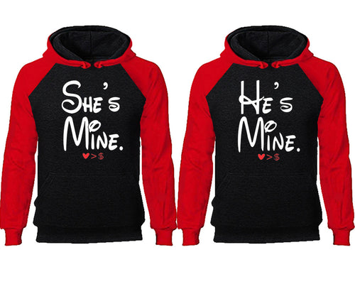 She's Mine He's Mine couple hoodies, raglan hoodie. Red Black hoodie mens, Red Black red hoodie womens. 