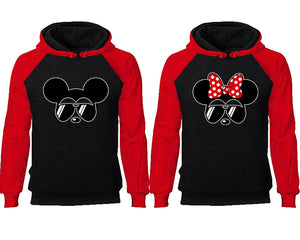 Mickey Minnie couple hoodies, raglan hoodie. Red Black hoodie mens, Red Black red hoodie womens. 