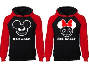 Her Jack and His Sally couple hoodies, raglan hoodie. Red Black hoodie mens, Red Black red hoodie womens. 