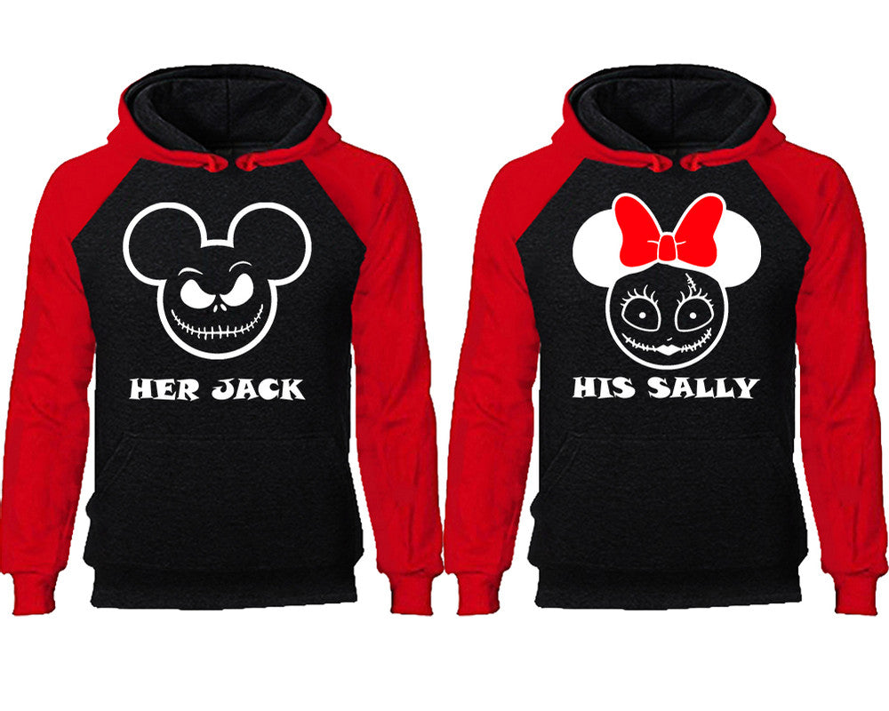 Her Jack and His Sally couple hoodies, raglan hoodie. Red Black hoodie mens, Red Black red hoodie womens. 