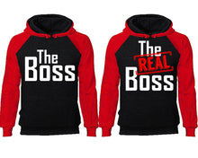 將圖片載入圖庫檢視器 The Boss The Real Boss couple hoodies, raglan hoodie. Red Black hoodie mens, Red Black red hoodie womens. 
