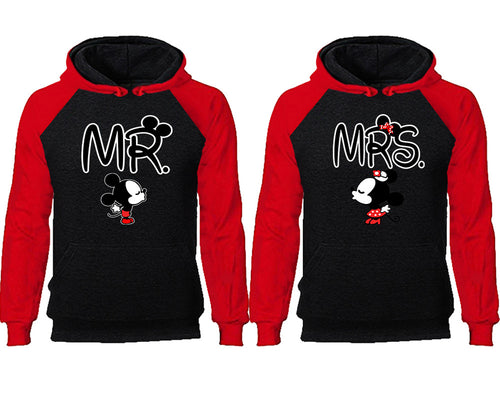 Mr Mrs couple hoodies, raglan hoodie. Red Black hoodie mens, Red Black red hoodie womens. 