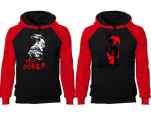 Cargar imagen en el visor de la galería, Her Joker His Harley couple hoodies, raglan hoodie. Red Black hoodie mens, Red Black red hoodie womens. 

