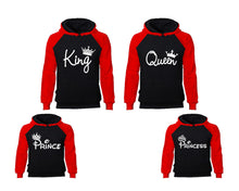 Load image into Gallery viewer, King Queen, Prince and Princess. Matching family outfits. Red Black adults, kids pullover hoodie.
