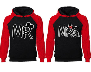 Mr Mrs couple hoodies, raglan hoodie. Red Black hoodie mens, Red Black red hoodie womens. 