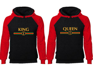 King Queen couple hoodies, raglan hoodie. Red Black hoodie mens, Red Black red hoodie womens. 