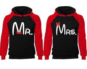 Mr Mrs couple hoodies, raglan hoodie. Red Black hoodie mens, Red Black red hoodie womens. 