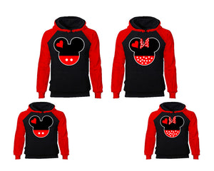 Mickey Minnie. Matching family outfits. Red Black adults, kids pullover hoodie.