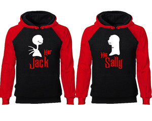 Her Jack His Sally couple hoodies, raglan hoodie. Red Black hoodie mens, Red Black red hoodie womens. 