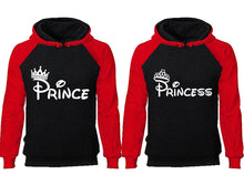 Cargar imagen en el visor de la galería, Prince Princess couple hoodies, raglan hoodie. Red Black hoodie mens, Red Black red hoodie womens. 
