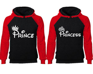 Prince Princess couple hoodies, raglan hoodie. Red Black hoodie mens, Red Black red hoodie womens. 