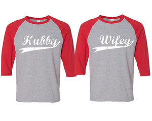 Hubby and Wifey matching couple baseball shirts.Couple shirts, Red Grey 3/4 sleeve baseball t shirts. Couple matching shirts.