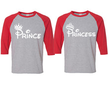 Cargar imagen en el visor de la galería, Prince and Princess matching couple baseball shirts.Couple shirts, Red Grey 3/4 sleeve baseball t shirts. Couple matching shirts.
