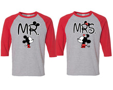Load image into Gallery viewer, Mr and Mrs matching couple baseball shirts.Couple shirts, Red Grey 3/4 sleeve baseball t shirts. Couple matching shirts.
