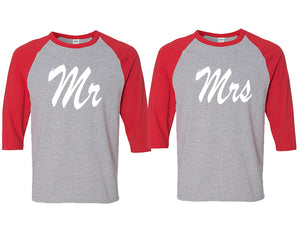 Mr and Mrs matching couple baseball shirts.Couple shirts, Red Grey 3/4 sleeve baseball t shirts. Couple matching shirts.
