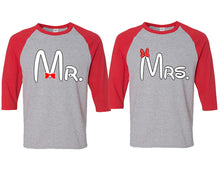 Charger l&#39;image dans la galerie, Mr and Mrs matching couple baseball shirts.Couple shirts, Red Grey 3/4 sleeve baseball t shirts. Couple matching shirts.
