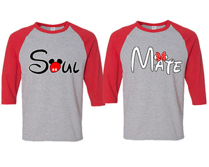 Soul and Mate matching couple baseball shirts.Couple shirts, Red Grey 3/4 sleeve baseball t shirts. Couple matching shirts.