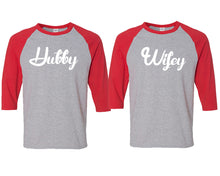 이미지를 갤러리 뷰어에 로드 , Hubby and Wifey matching couple baseball shirts.Couple shirts, Red Grey 3/4 sleeve baseball t shirts. Couple matching shirts.
