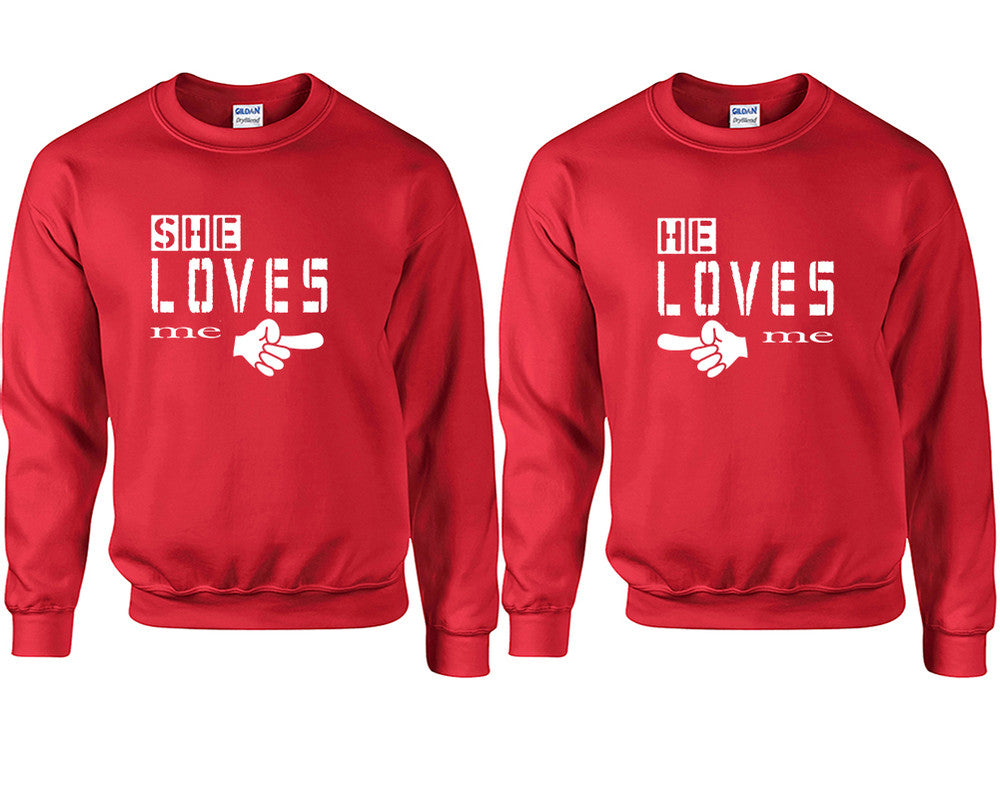 She Loves Me and He Loves Me couple sweatshirts. Red sweaters for men, sweaters for women. Sweat shirt. Matching sweatshirts for couples
