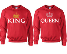 Load image into Gallery viewer, King Queen couple sweatshirts. Red sweaters for men, sweaters for women. Sweat shirt. Matching sweatshirts for couples

