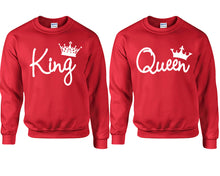 Cargar imagen en el visor de la galería, King Queen couple sweatshirts. Red sweaters for men, sweaters for women. Sweat shirt. Matching sweatshirts for couples
