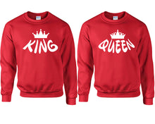 Load image into Gallery viewer, King and Queen couple sweatshirts. Red sweaters for men, sweaters for women. Sweat shirt. Matching sweatshirts for couples

