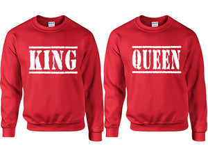 King and Queen couple sweatshirts. Red sweaters for men, sweaters for women. Sweat shirt. Matching sweatshirts for couples