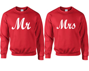 Mr and Mrs couple sweatshirts. Red sweaters for men, sweaters for women. Sweat shirt. Matching sweatshirts for couples