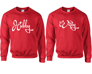 Hubby and Wifey couple sweatshirts. Red sweaters for men, sweaters for women. Sweat shirt. Matching sweatshirts for couples