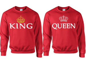 King Queen couple sweatshirts. Red sweaters for men, sweaters for women. Sweat shirt. Matching sweatshirts for couples