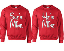 將圖片載入圖庫檢視器 She&#39;s Mine He&#39;s Mine couple sweatshirts. Red sweaters for men, sweaters for women. Sweat shirt. Matching sweatshirts for couples
