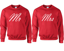 將圖片載入圖庫檢視器 Mr and Mrs couple sweatshirts. Red sweaters for men, sweaters for women. Sweat shirt. Matching sweatshirts for couples
