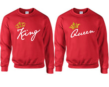 Charger l&#39;image dans la galerie, King and Queen couple sweatshirts. Red sweaters for men, sweaters for women. Sweat shirt. Matching sweatshirts for couples
