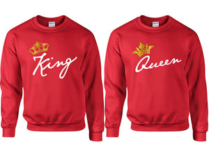 King and Queen couple sweatshirts. Red sweaters for men, sweaters for women. Sweat shirt. Matching sweatshirts for couples