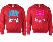 將圖片載入圖庫檢視器 Beast Beauty couple sweatshirts. Red sweaters for men, sweaters for women. Sweat shirt. Matching sweatshirts for couples

